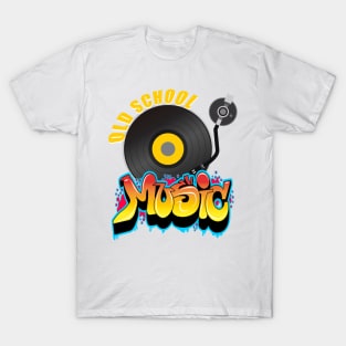 Old School Music, with Graffitti Art and the Needle on the Record T-Shirt